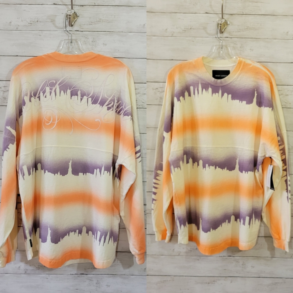 Spirit Jersey Orange Purple Airbrush Style‎ New York City Skyline Shirt Size M/L